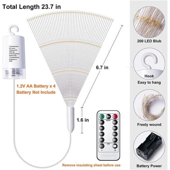 Firework Lights Starburst Lights 200 LED Copper Wire Battery Operated Hanging - Picture 6 of 6